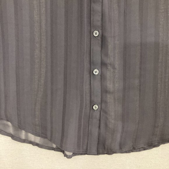 Express The Portofino Shirt Slim Dark Gray Striped Sheer Button Down Medium - Picture 4 of 11